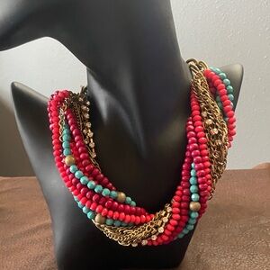 Thalia Sodi Chain-Link Beaded Statement Necklace, turquoise, pink, gold colors